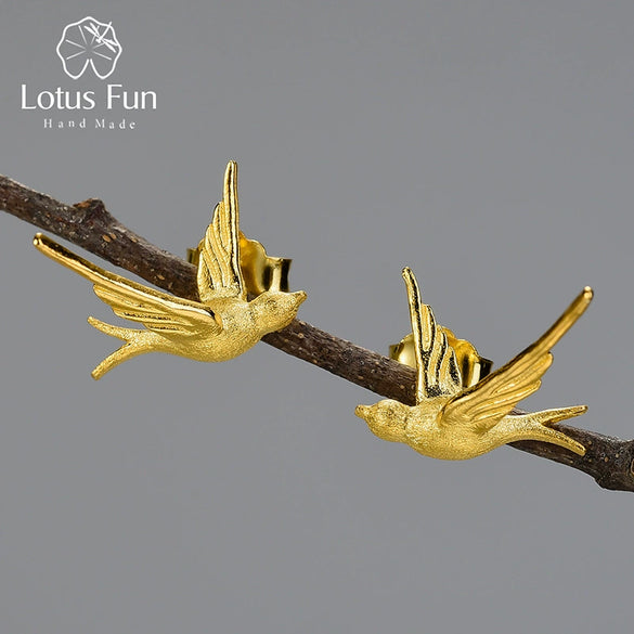 925 Sterling Silver Handmade Swallow Animal Zodiac Earrings With Pendant Electroplated