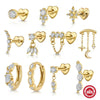 925 Sterling Silver Heart And Eightpointed Star Piercing Earrings With Geometric Elements And Zirconia Inlay
