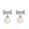 925 Sterling Silver Heart Bow Earrings With Freshwater Pearl And Floral Style Electroplated Design For Women