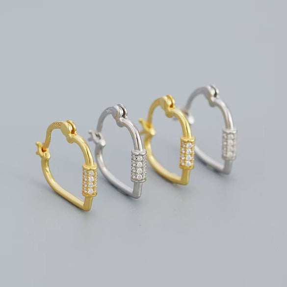 Sterling Silver Heart Earrings Microinlaid Zircon Seiko Design