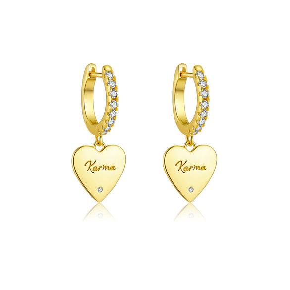 925 Sterling Silver Heart Geometric Pattern Pendant Earrings With Zircon Inlay Fashion Trendy Versatile Classic Hoop Earrings For Women With Platinum Or 18K Gold Electroplating