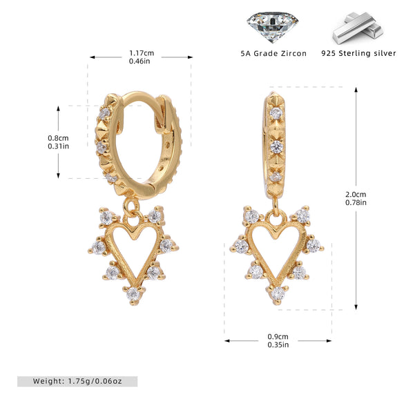 Sterling Silver Heart Inlaid Zircon Eardrop For Women Light Luxury Style
