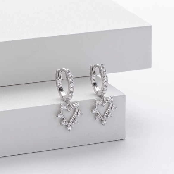 Sterling Silver Heart Inlaid Zircon Eardrop For Women Light Luxury Style