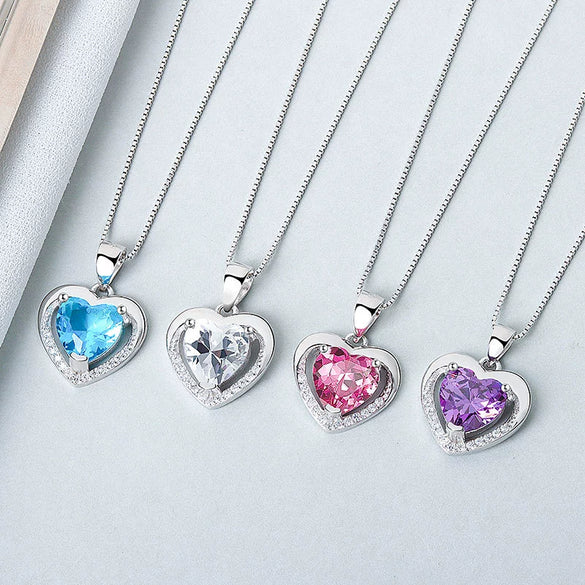 925 Sterling Silver Heart Pendant Necklace Electroplated Simple Trendy Collarbone Chain Gift For Women And Couples