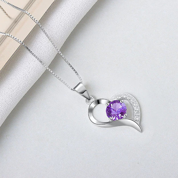 Sterling Silver Heart Pendant Necklace With Mixed Gem Inlay Electroplated Simple Fashion Jewelry