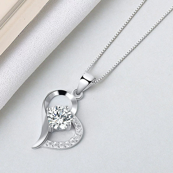 Sterling Silver Heart Pendant Necklace With Mixed Gem Inlay Electroplated Simple Fashion Jewelry