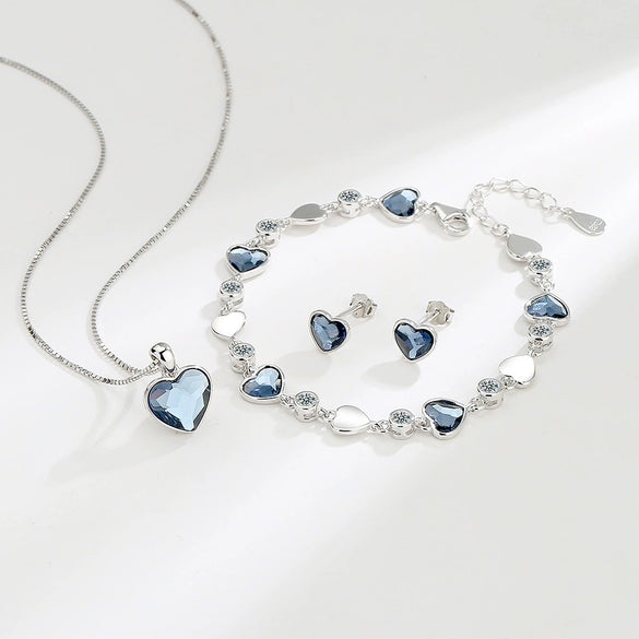 925 Sterling Silver Heart Pendant Necklace With Zircon Electroplated Heart Shaped Cross Chain Fashion Clavicle Necklace Gift