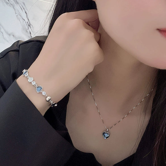 925 Sterling Silver Heart Pendant Necklace With Zircon Electroplated Heart Shaped Cross Chain Fashion Clavicle Necklace Gift