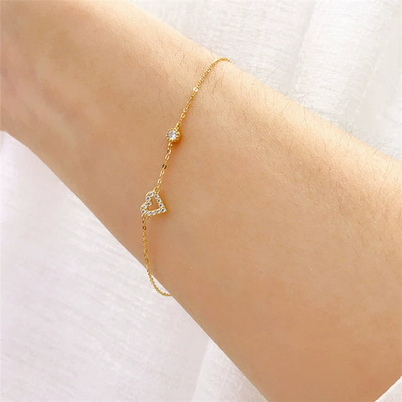 Sterling Silver Heart Shaped Diamond Plated Women's Bracelet