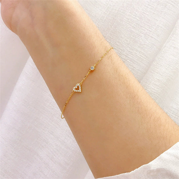 Sterling Silver Heart Shaped Diamond Plated Women's Bracelet