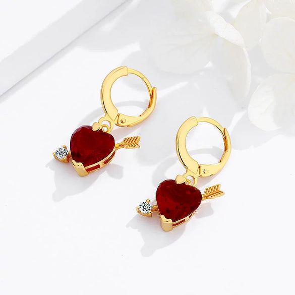 925 Sterling Silver Heart Shaped Earrings With Red Heart Stone Fashion Jewelry For Women And Men