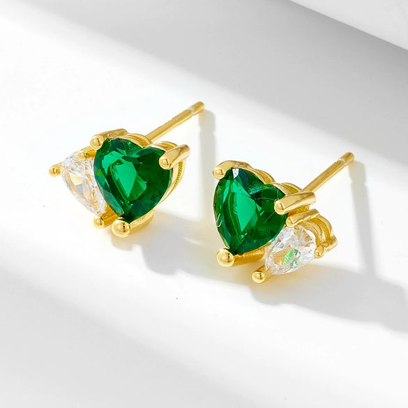 Sterling Silver Heart Shaped Zircon Inlaid Stud Earrings For Women