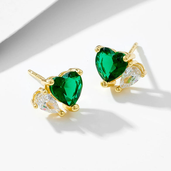 Sterling Silver Heart Shaped Zircon Inlaid Stud Earrings For Women