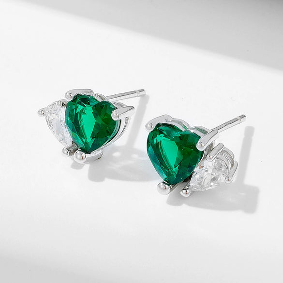 Sterling Silver Heart Shaped Zircon Inlaid Stud Earrings For Women