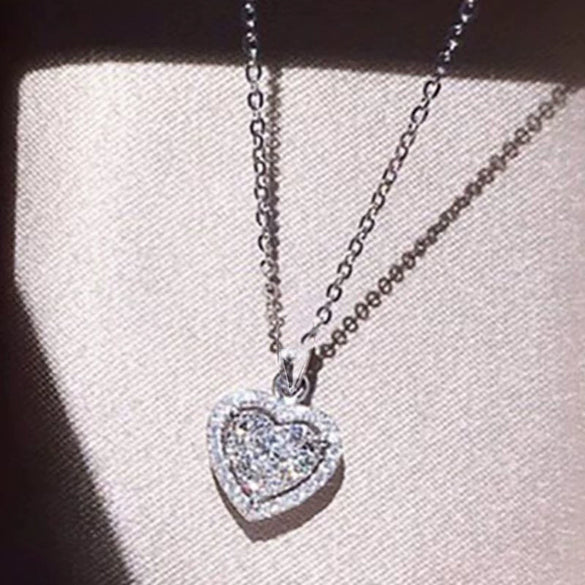 Sterling Silver Heartshaped Diamond Necklace O Chain