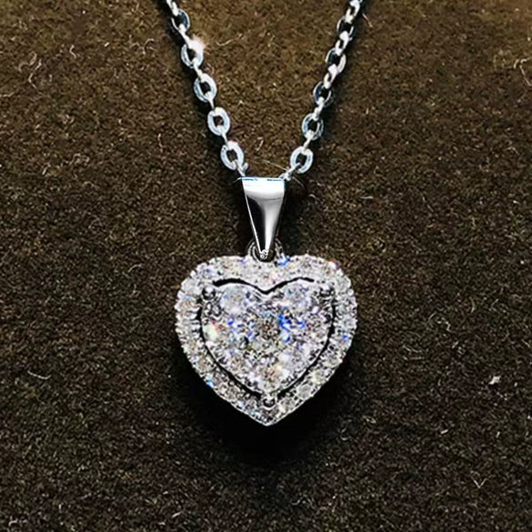 Sterling Silver Heartshaped Diamond Necklace O Chain