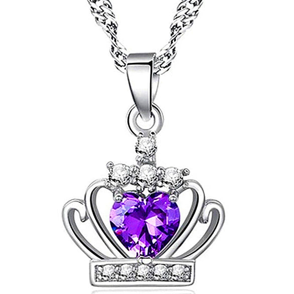 Sterling Silver Heartshaped Zircon Crown Pendant Necklace Elegant Electroplated Women's Jewelry For Wholesale