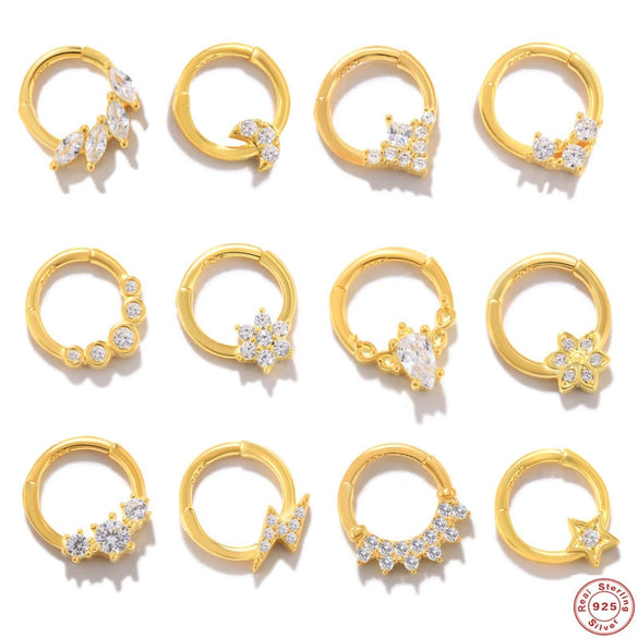 Sterling Silver 925 Hiphop Cartilage Puncture Earrings Nose Ring Lip Ring Body Jewelry Antiallergy Geometric Electroplated For Female And Male