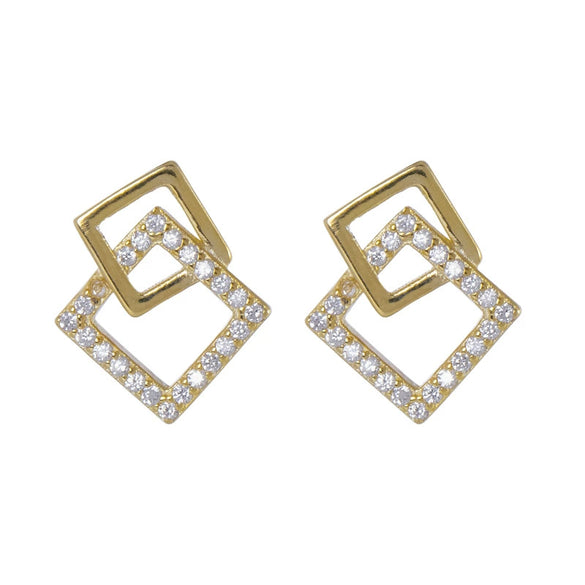 Sterling Silver Hollow Geometric Square Earrings With Zircon Accents Simple Electroplated Women's Jewelry
