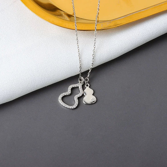 925 Sterling Silver Hollow Gourd Pendant Necklace With Mixed Gem Inlay Electroplated Rose Gold Or Silver Collarbone Chain For Women