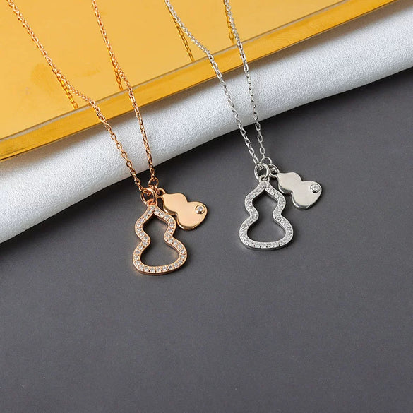 925 Sterling Silver Hollow Gourd Pendant Necklace With Mixed Gem Inlay Electroplated Rose Gold Or Silver Collarbone Chain For Women