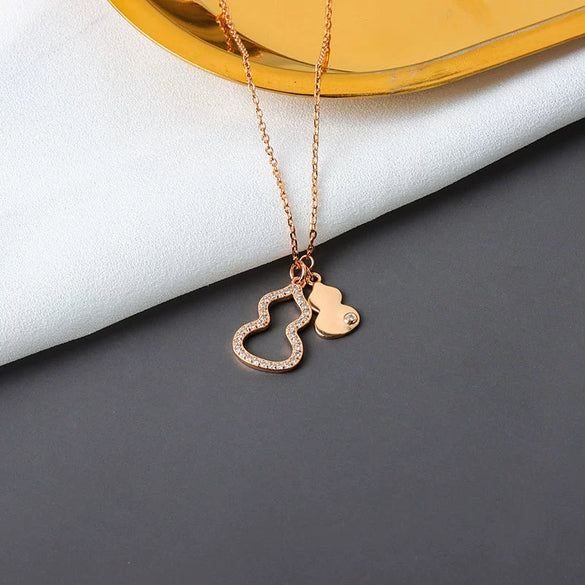 925 Sterling Silver Hollow Gourd Pendant Necklace With Mixed Gem Inlay Electroplated Rose Gold Or Silver Collarbone Chain For Women