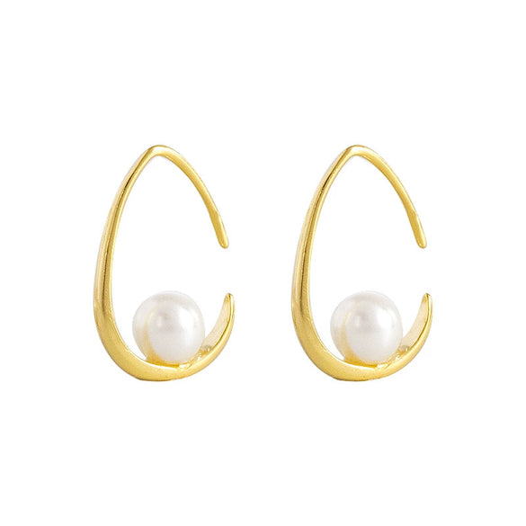 Sterling Silver Hollow Teardrop Earrings With Shell Bead Details And Ear Hook Design For Women