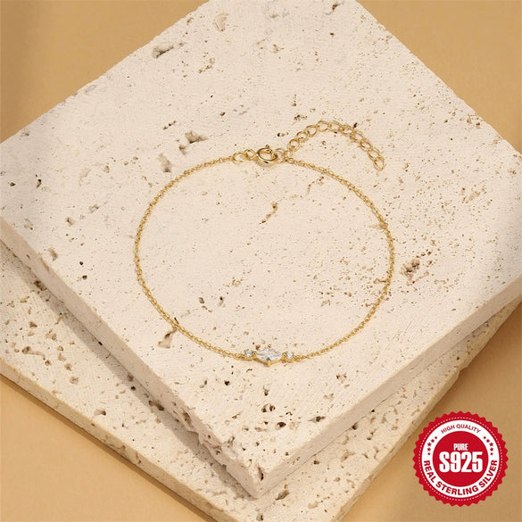 925 Sterling Silver Horse Eye Diamondencrusted Geometric Fashion Bracelet With Real Gold Plating Electroplating For Women