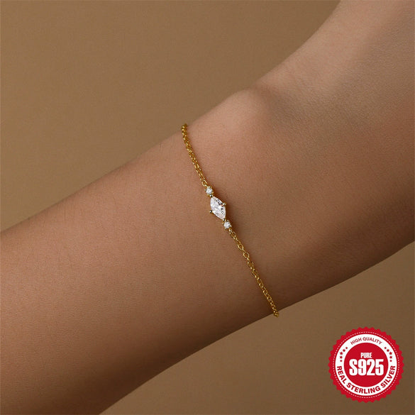 925 Sterling Silver Horse Eye Diamondencrusted Geometric Fashion Bracelet With Real Gold Plating Electroplating For Women
