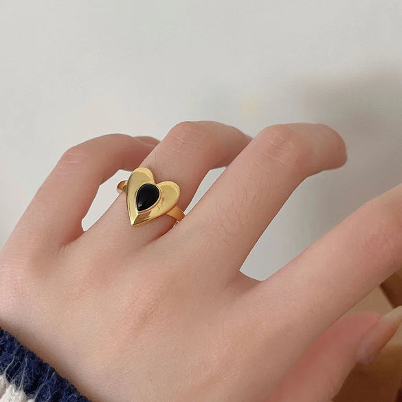 Sterling Silver IG Style Casual Inlay Heart Shape Agate Adjustable Ring