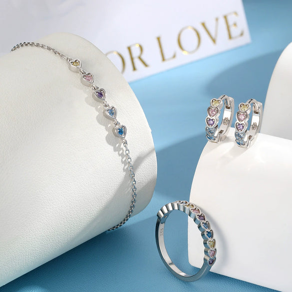 925 Sterling Silver Inlaid Zircon Heart Jewelry Set With Light Luxury Niche Style