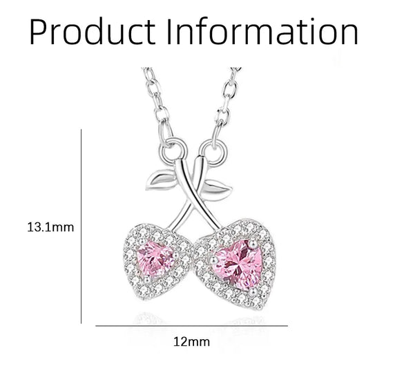 Sterling Silver Inlay Cherry Heart Shape Zircon Pendant Necklace