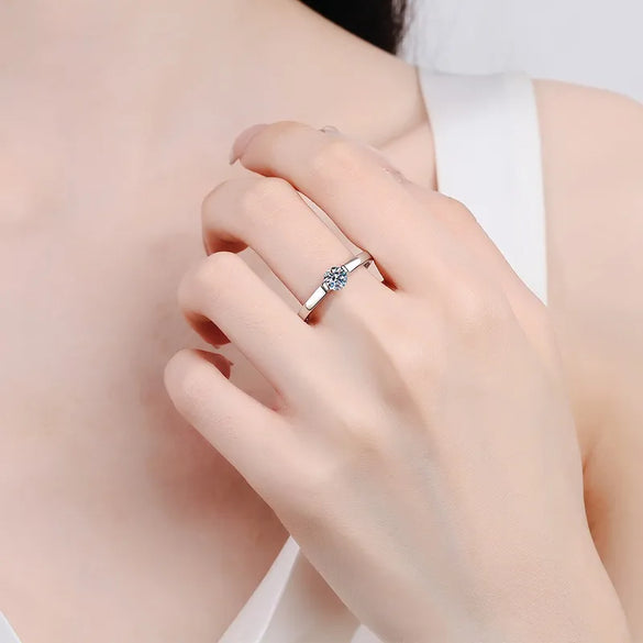 Sterling Silver Inlay Round Moissanite High Carbon Diamond Rings