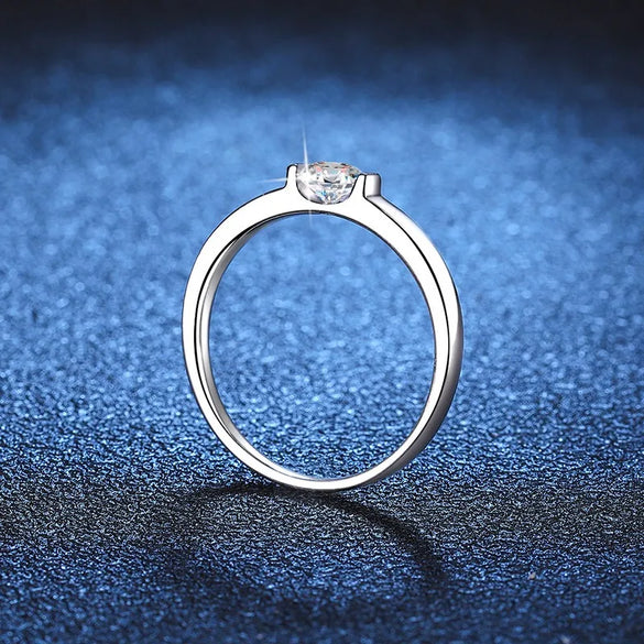 Sterling Silver Inlay Round Moissanite High Carbon Diamond Rings