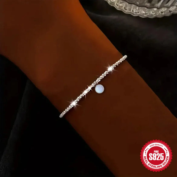 Sterling Silver Inlay Solid Color Rhinestones Bracelets