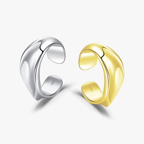 925 Sterling Silver Ins Shaped Liquid Metal Ear Clip Earring For Girls With Electroplating