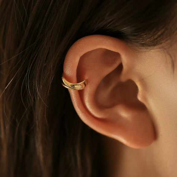 925 Sterling Silver Ins Shaped Liquid Metal Ear Clip Earring For Girls With Electroplating