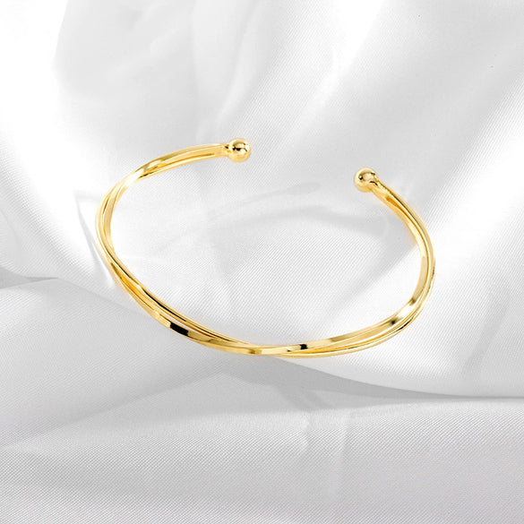 Sterling Silver Interwoven Bracelet With Mobius Ring Design And Electroplated Finish Simple Minimalist Jewelry