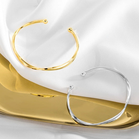 Sterling Silver Interwoven Bracelet With Mobius Ring Design And Electroplated Finish Simple Minimalist Jewelry