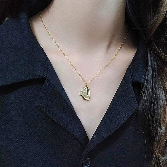925 Sterling Silver Irregular Geometric Glazed Pendant Necklace Minimalist Electroplated Metallic Clavicle Chain