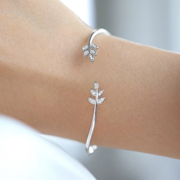 925 Sterling Silver Leaf Diamondinlaid Seiko Bracelet Ins Style Plants Flowers Design