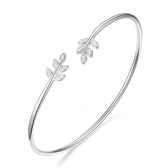 925 Sterling Silver Leaf Diamondinlaid Seiko Bracelet Ins Style Plants Flowers Design