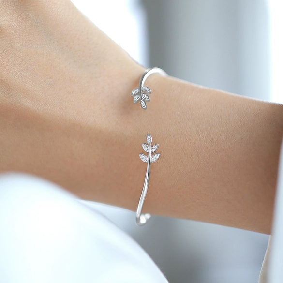 925 Sterling Silver Leaf Diamondinlaid Seiko Bracelet Ins Style Plants Flowers Design