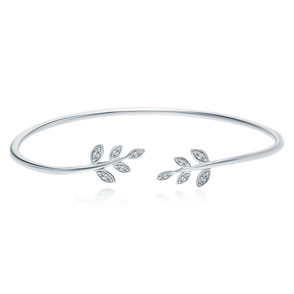 925 Sterling Silver Leaf Diamondinlaid Seiko Bracelet Ins Style Plants Flowers Design
