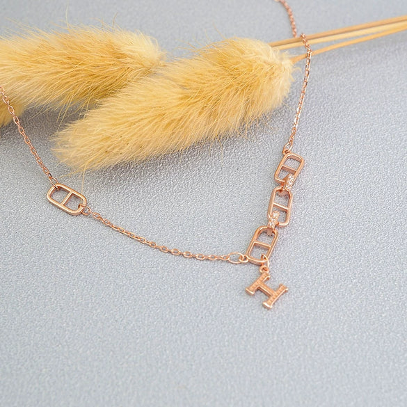 925 Sterling Silver Letter H Pendant Necklace With Electroplated Cross Chain Simple Text Style Clavicle Necklace For Women