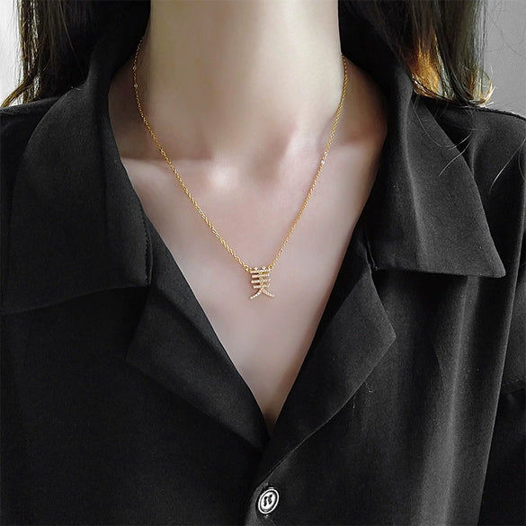 Sterling Silver Letter Pendant Necklace With Simple Diamond Accents O Chain Clavicle Necklace For Women
