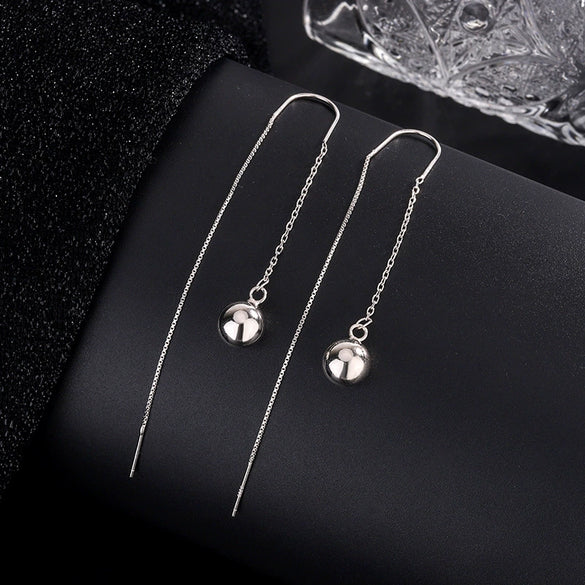 925 Sterling Silver Light Luxury Drop Shape Tassel Earrings Elegant Long Beaded Dangle Earrings For Women