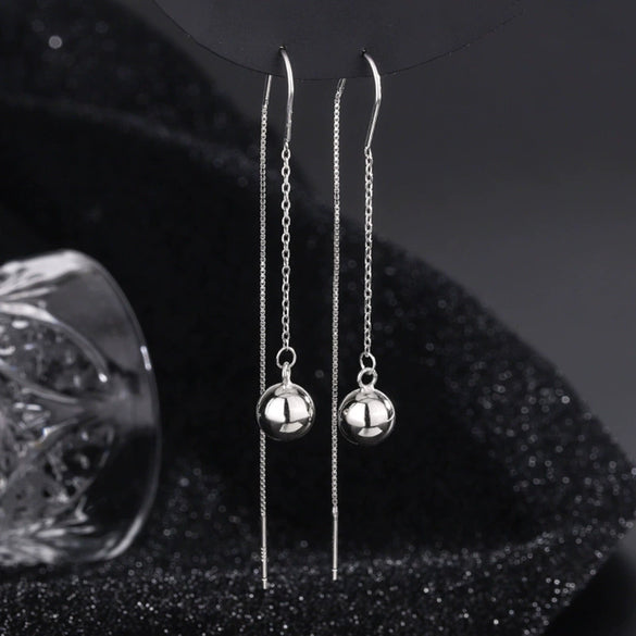 925 Sterling Silver Light Luxury Drop Shape Tassel Earrings Elegant Long Beaded Dangle Earrings For Women