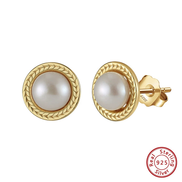 925 Sterling Silver Light Luxury Fresh Water Pearl Geometric Electroplated Women's Earrings