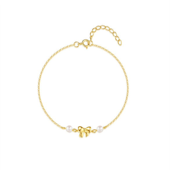 925 Sterling Silver Love Bow Geometric Minimalist Electroplated Pearl Bracelet For Women